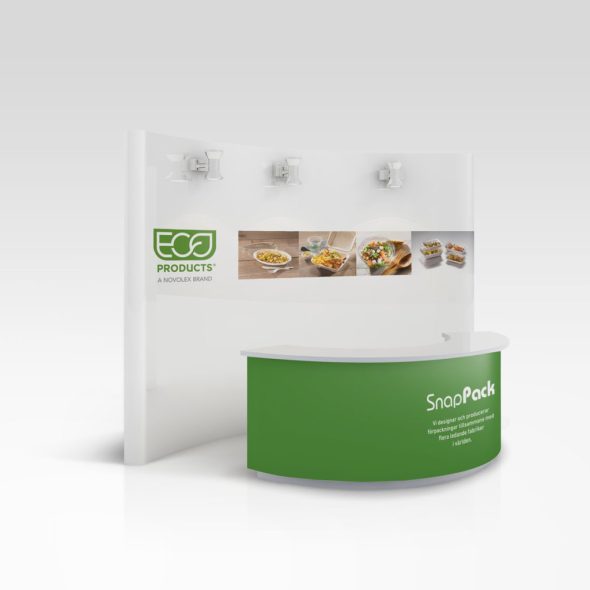 Displaymaterial till mässa SnapPack gjorda av Wahlbergs Grafiska