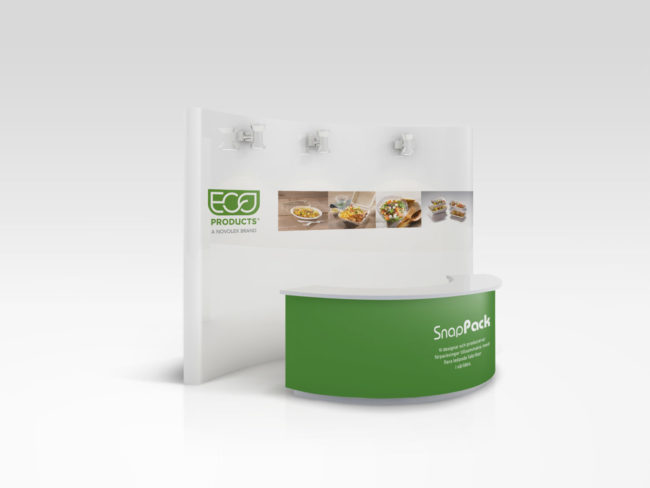 Displaymaterial till mässa SnapPack gjorda av Wahlbergs Grafiska