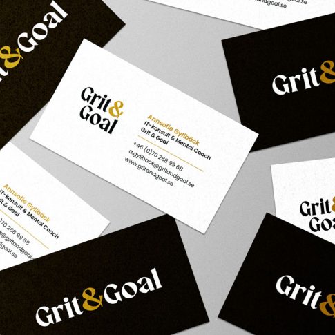 Design av visitkort till företaget Grit & Goal
