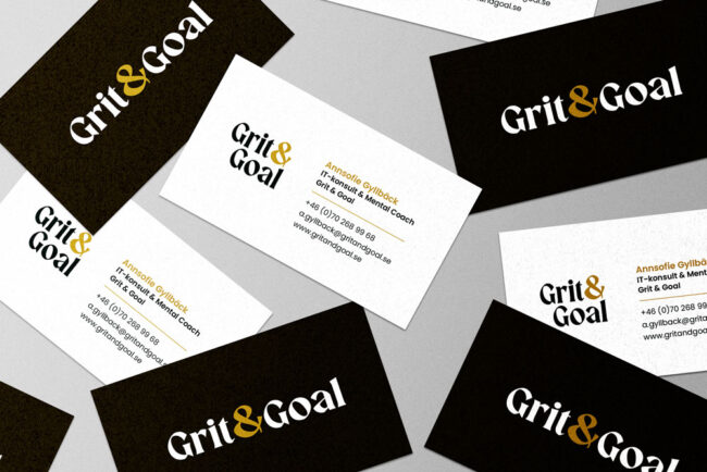 Design av visitkort till företaget Grit & Goal