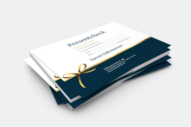 Layout till presentkort gjort av Wahlbergs Grafiska