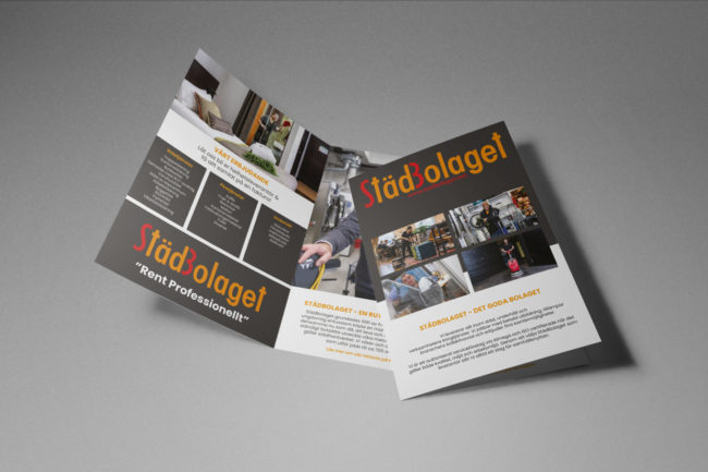 Folder gjord av Wahlbergs Grafiska till Städbolaget i Göteborg